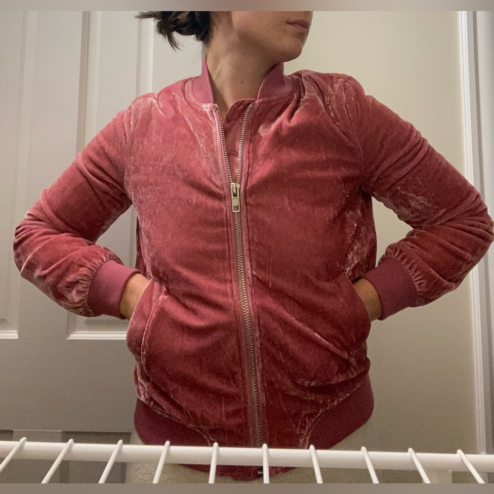 Dusty Pink Velour Bomber Jacket
